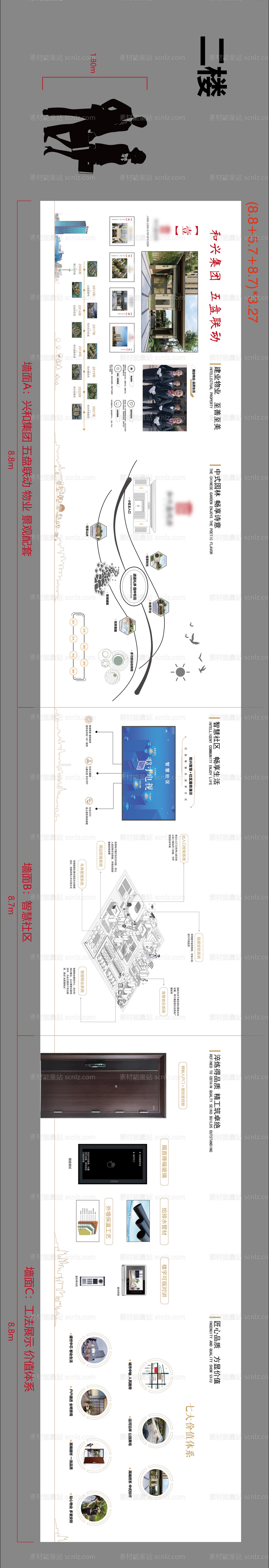 素材能量站-房地产科技工法墙品牌墙广告展板