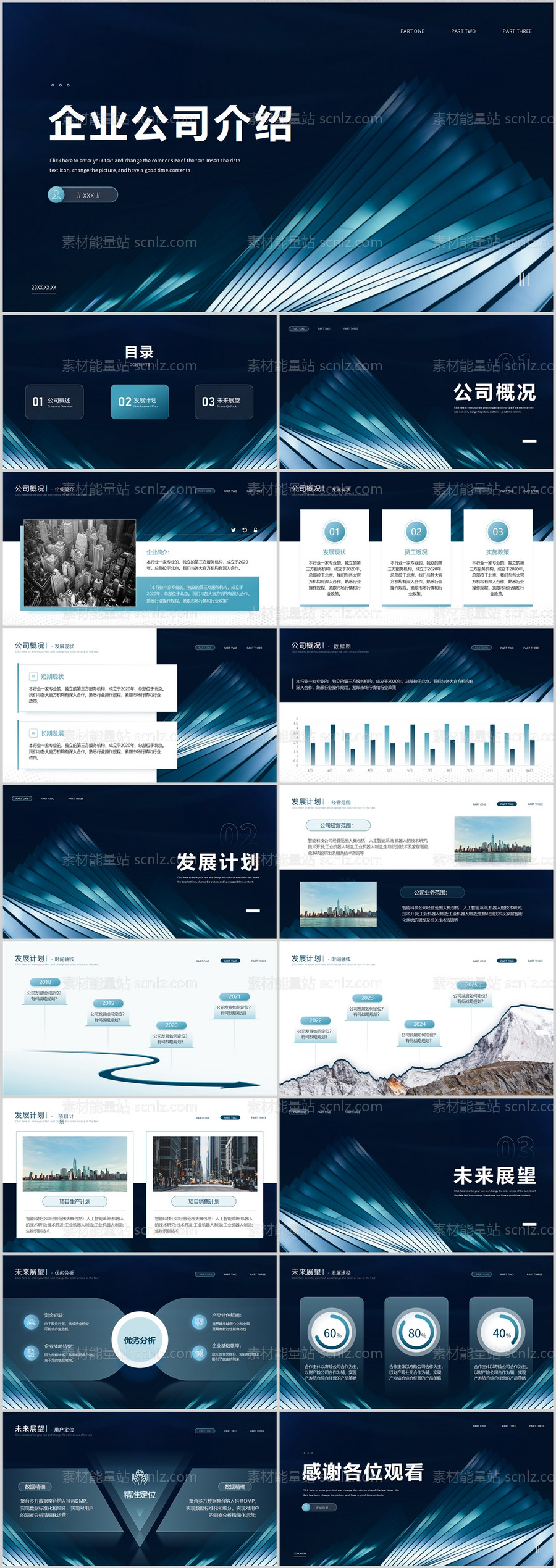 素材能量站-蓝色科技感企业公司介绍PPT