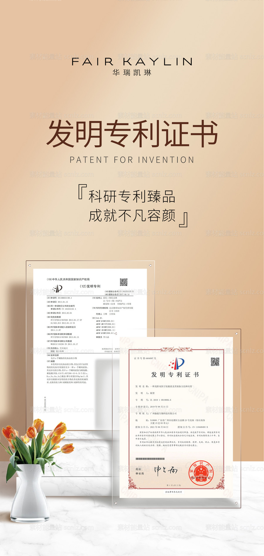 素材能量站-电商护肤品产品资质专利证书海报