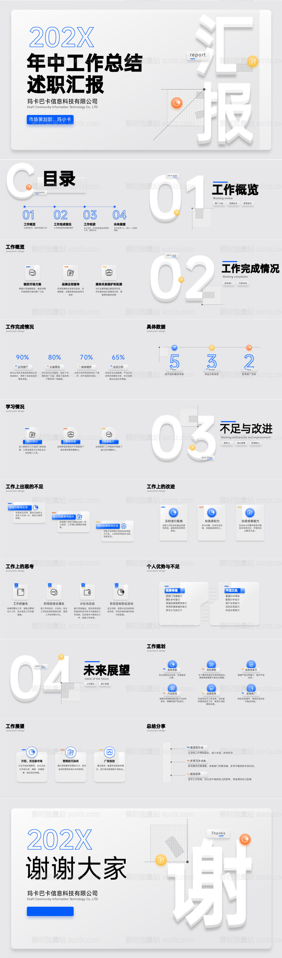 素材能量站-企业年中总结工作汇报简约风PPT套装