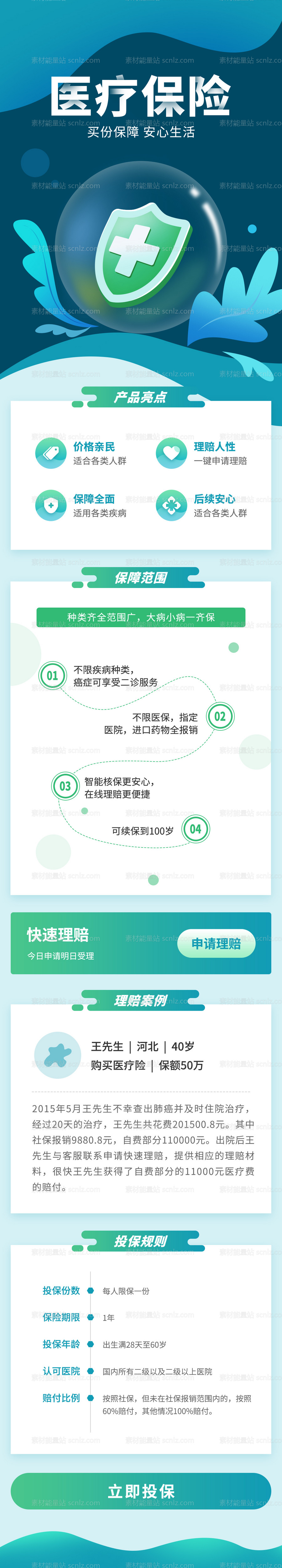 素材能量站-绿色医疗保险宣传海报长图