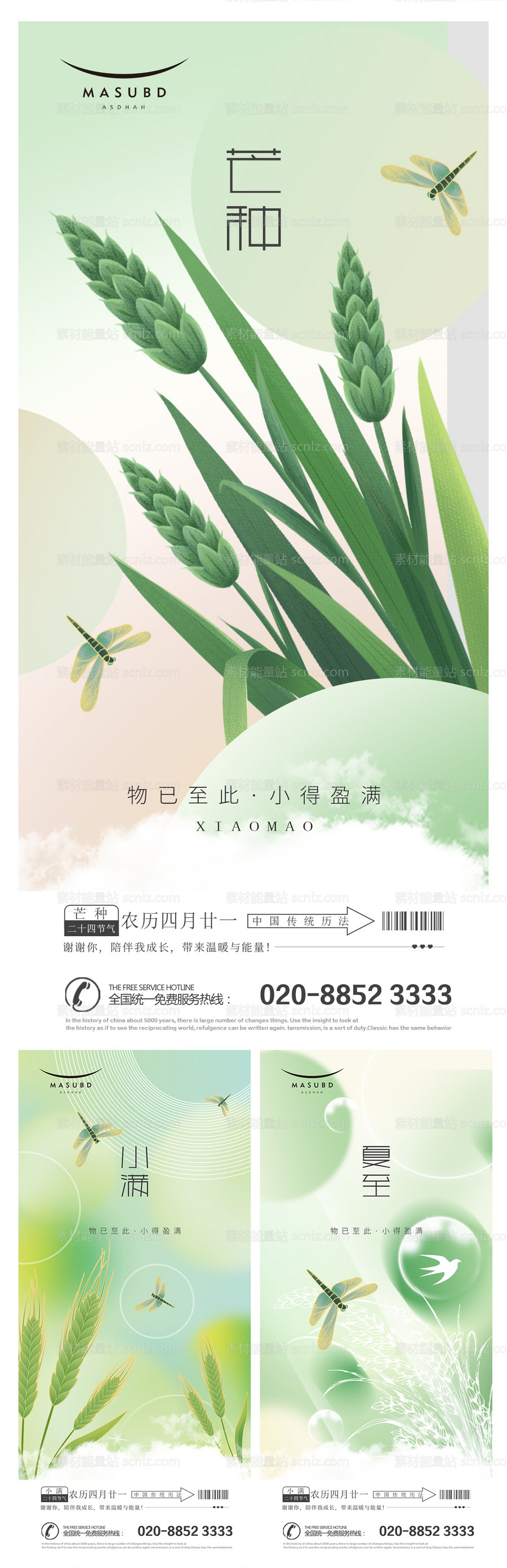 素材能量站-芒种小满夏至麦穗海报