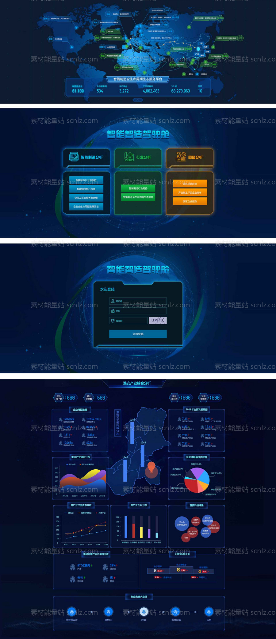 素材能量站-数据可视化系统平台UI界面科技云端