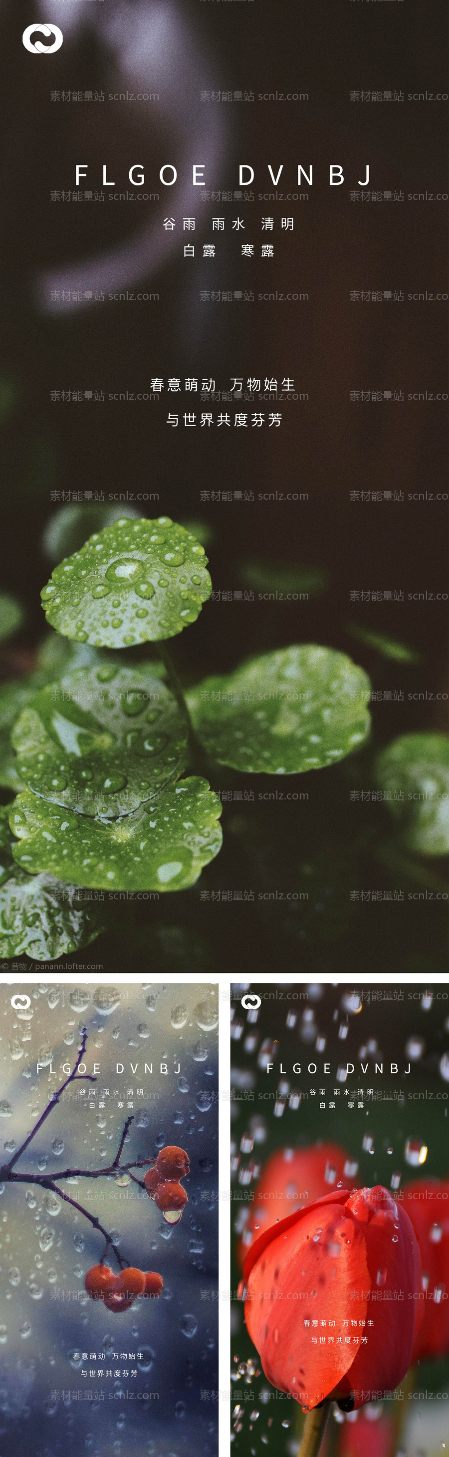 素材能量站-雨水谷雨清明白露寒露微信海报