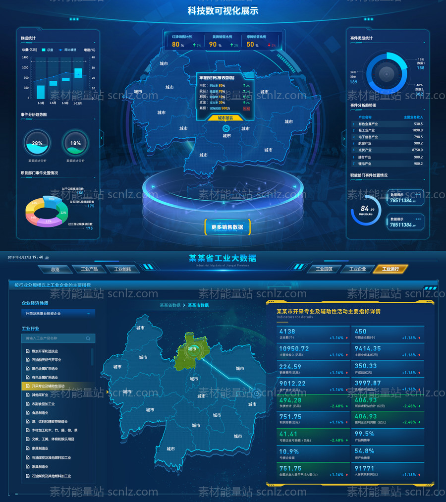 素材能量站-科技感数据可视化大屏智慧城市地图设计
