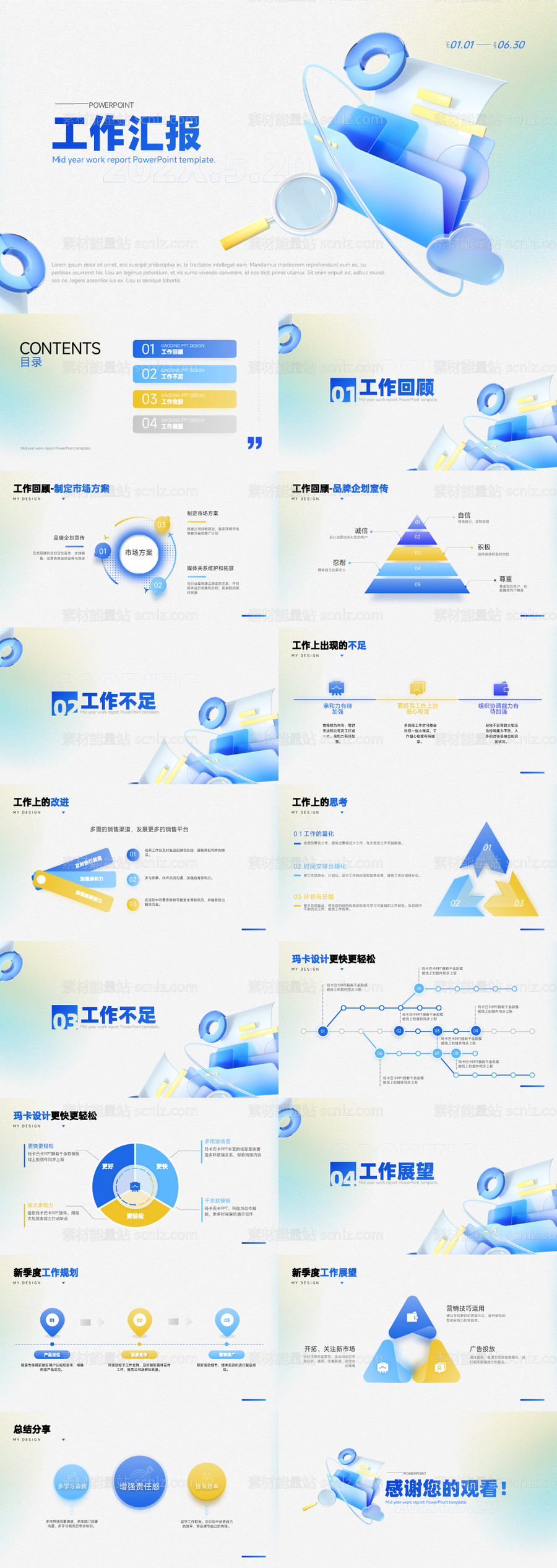 素材能量站-蓝色弥散风3D商务行政工作汇报PPT