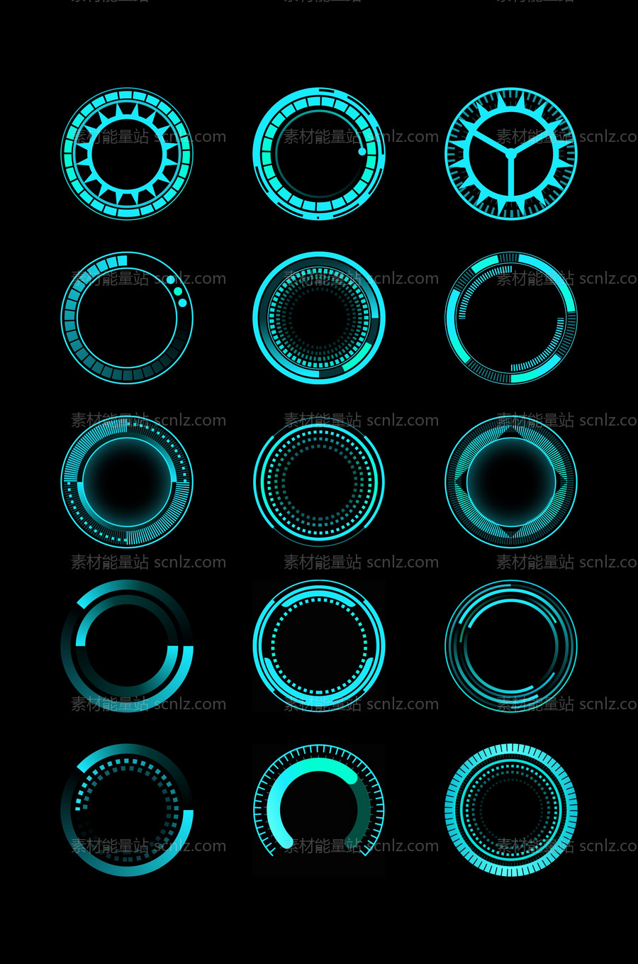 素材能量站-科技元素机械几何边框可视化数据图案元素集UI组件（全部矢量 sketch+AI+EPS+png格式）
