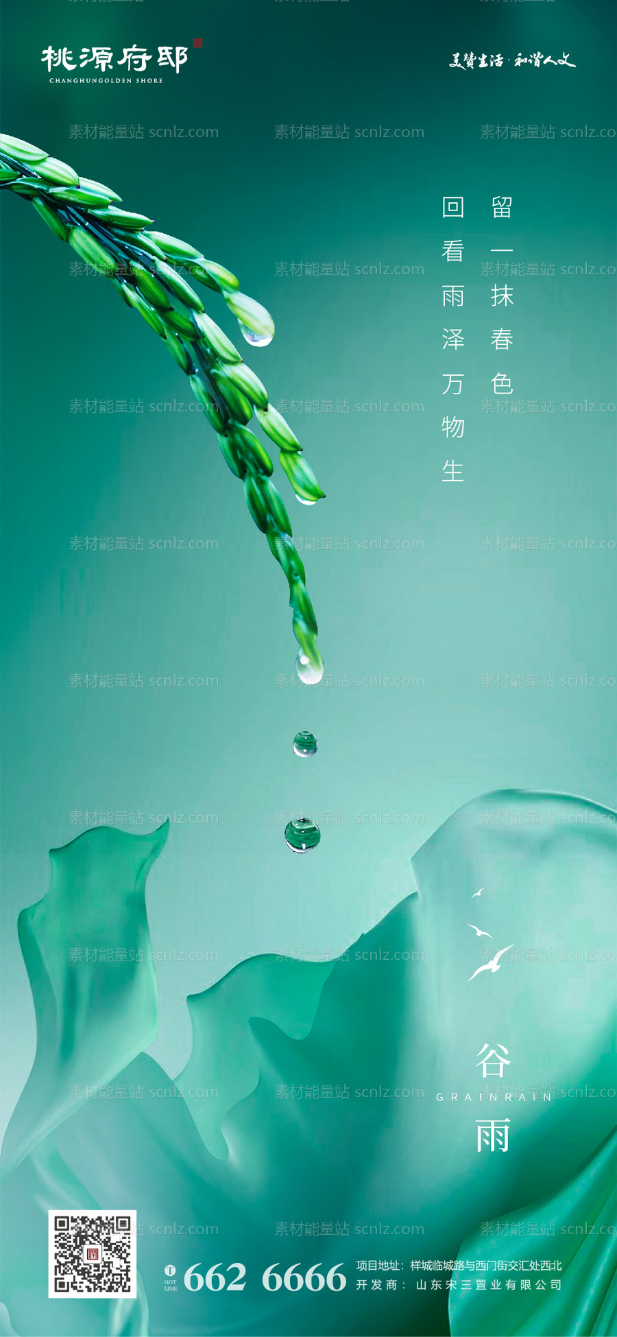 素材能量站-谷雨雨水春分立春节气海报