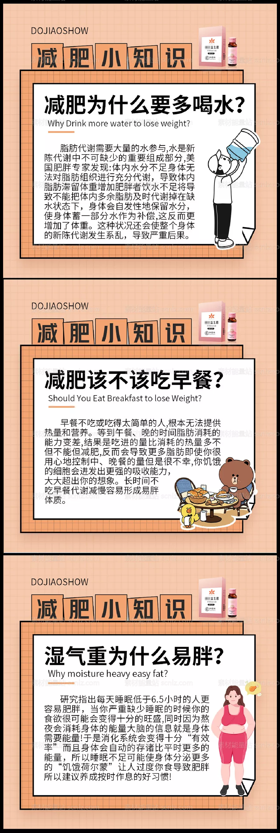 素材能量站-益生菌酵素减肥瘦身大餐美食科普三宫格圈图海报