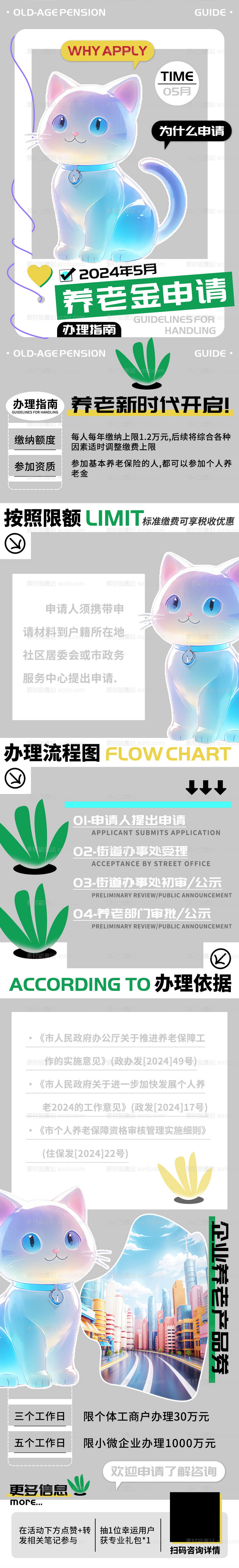 素材能量站-养老金申请办理指南长图