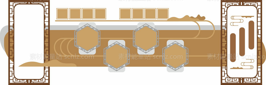 素材能量站-中式文化墙文化廊矢量图