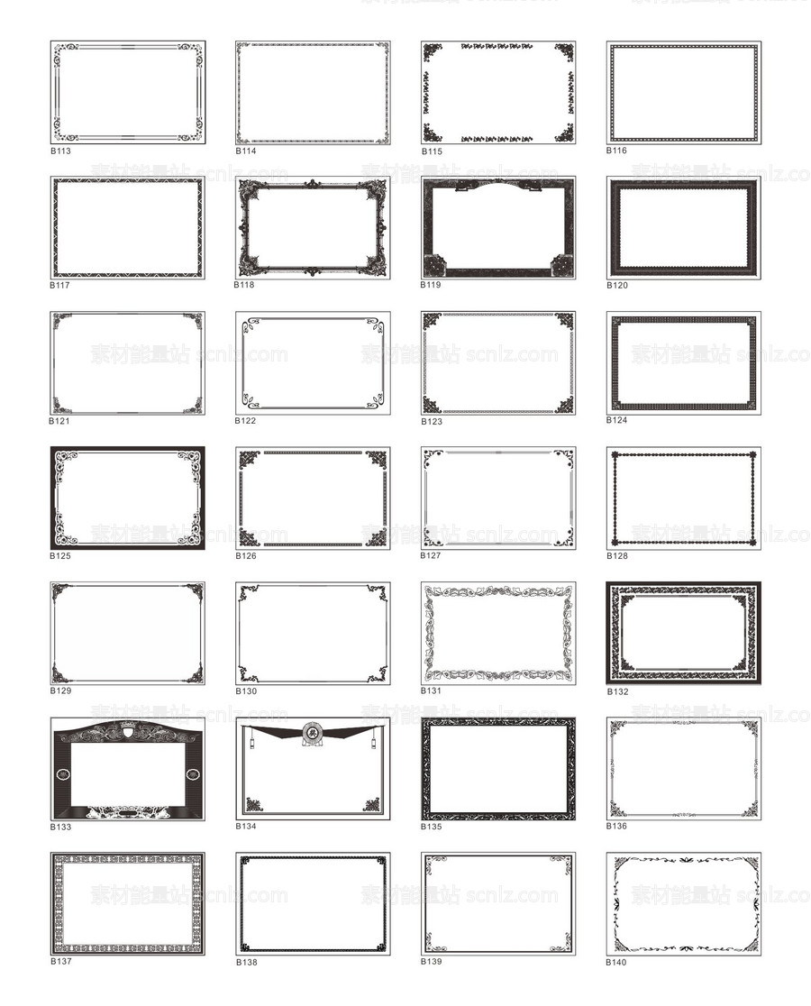 素材能量站-证书奖状边框花纹矢量图