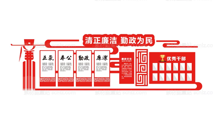 素材能量站-红色街道党建文化墙