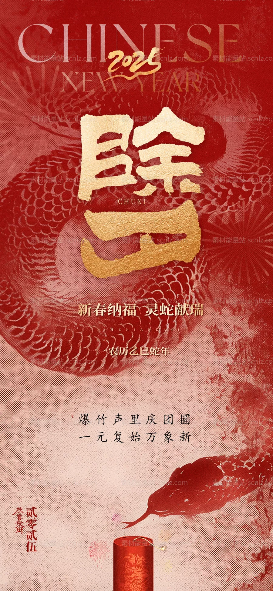 素材能量站-2025蛇年年除夕海报 新年海报 竖版