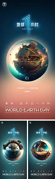 素材能量站-地球一小时世界地球日海报