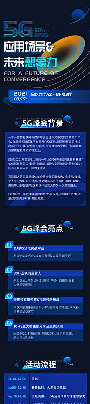 素材能量站-大气蓝色互联网5G会议流程海报长图