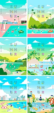 素材能量站-夏日夏天游泳插画海报系列