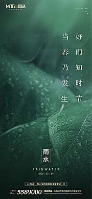 素材能量站-地产雨水节气树叶微信海报