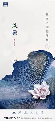 素材能量站-地产处暑荷花炫彩国画海报