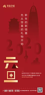 素材能量站-城市建筑剪影元旦新年海报