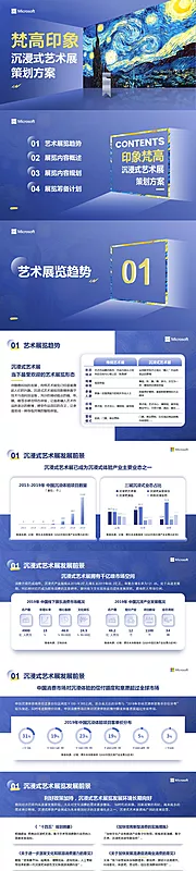 素材能量站-蓝黄复古风沉浸式艺术展策划方案PPT