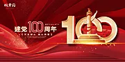 素材能量站-红色简约建党100周年党建展板