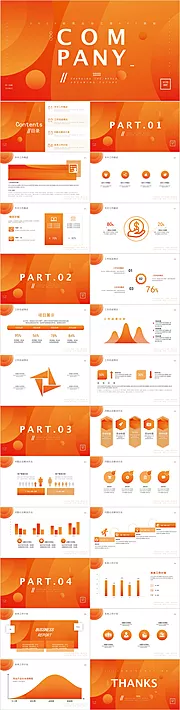 素材能量站-橙色渐变元气风商务汇报PPT模板