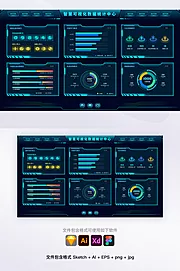 素材能量站-可视化智慧数据统计UI平台首页大屏展示(sketch+AI)