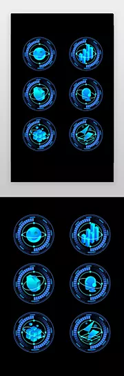 素材能量站-蓝色科技高级质感3D立体大数据可视化UI图标icon