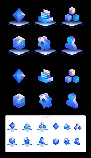 素材能量站-蓝色科技3D立体磨砂玻璃微软风矢量图标icon