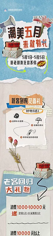 素材能量站-医美怀旧复古瓶贴撕纸风创意长图