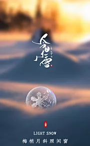 素材能量站-小雪海报 中华传统节日海报 雪景 下雪卡通插画